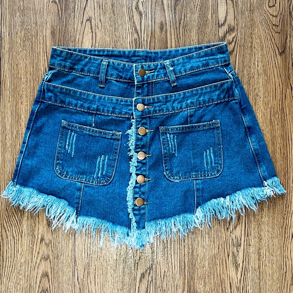 SHEIN Denim Shorts sz 28 Jeans High Waist Indigo Blue